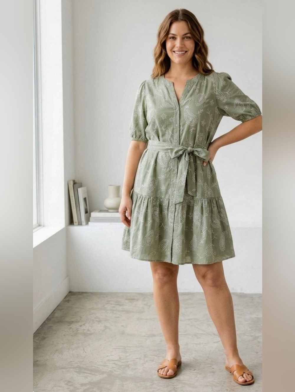 Lucky Brand Paisley Eyelet Mini Dress.Size L